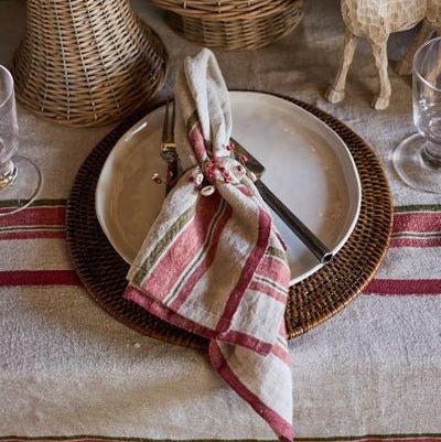 Red Selvedge Stripe Linen Tablecloth | 150x250cm - Suzie Anderson Home