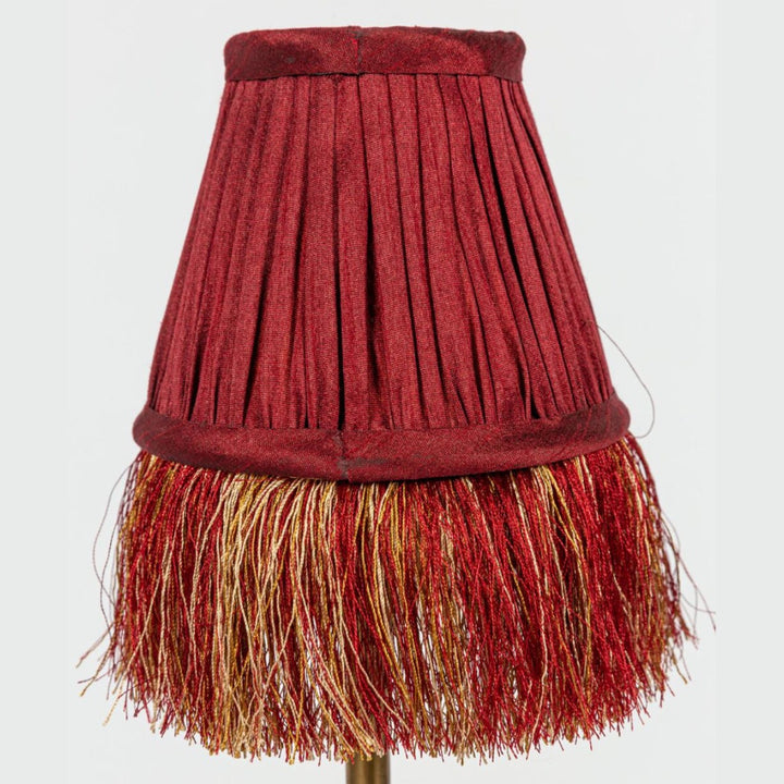 Pleated Lamp Shade with Fringe | Red | 12.5 x 7 x 10cm