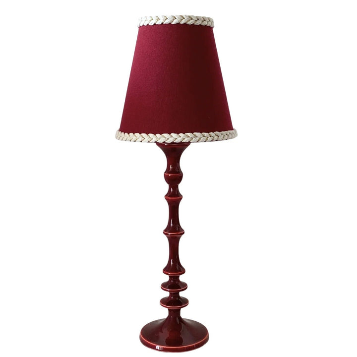 Rouge Braided Trim Lamp Shade on Rechargeable Red Enamel Base