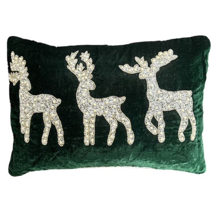 Green Cushion Cover with 3 White Reindeers | 30x50cm