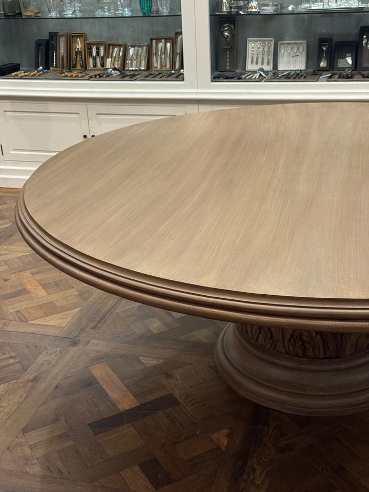 Renaissance Round Pedestal Dining Table CUSTOM | Aged Mango Wood | Mud Grey | 200cm Diameter - Suzie Anderson Home