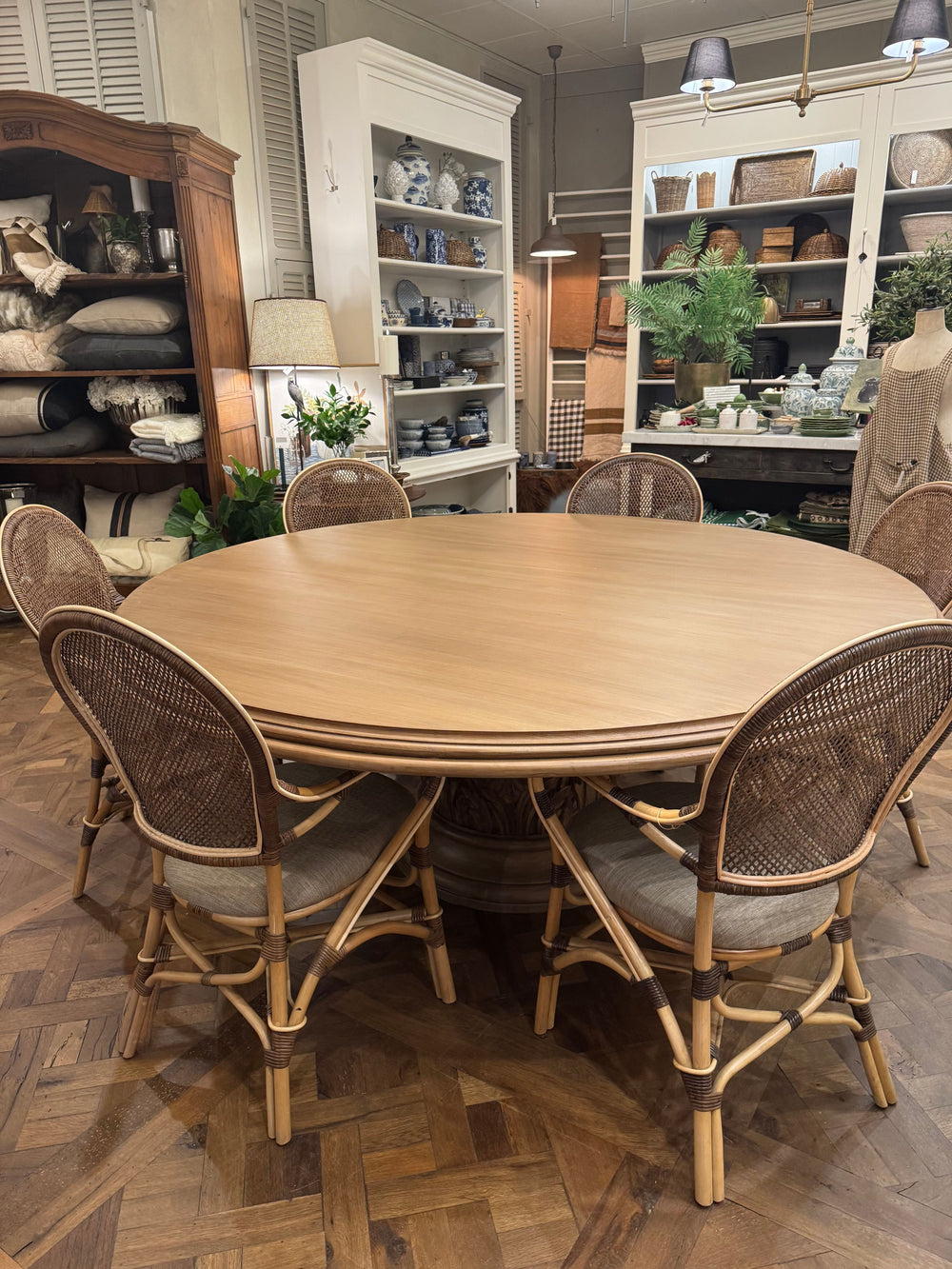 Renaissance Round Pedestal Dining Table CUSTOM | Aged Mango Wood | Mud Grey | 200cm Diameter - Suzie Anderson Home