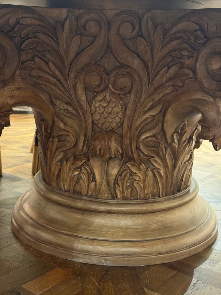 Renaissance Round Pedestal Dining Table CUSTOM | Aged Mango Wood | Mud Grey | 200cm Diameter - Suzie Anderson Home