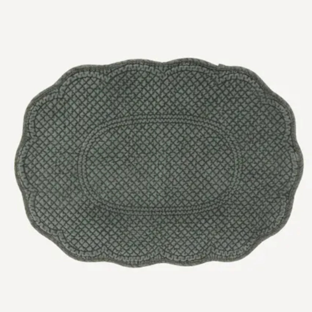Renata Quilted Cotton Scalloped Placemat | Olive - Suzie Anderson Home