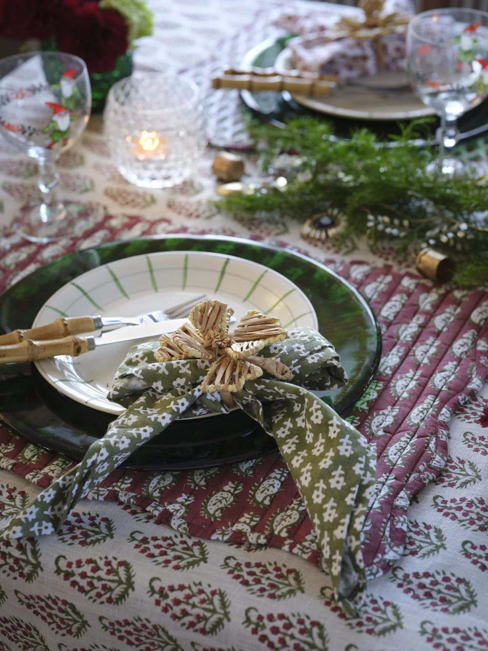 Reversible Paisley Quilted Organic Cotton Placemats | SET OF 2 | Red & Green - Suzie Anderson Home