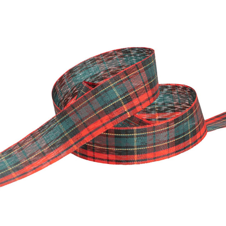 Ribbon Fabric Tartan Plaid Cut Edge  | Green Red (25mmx20m)