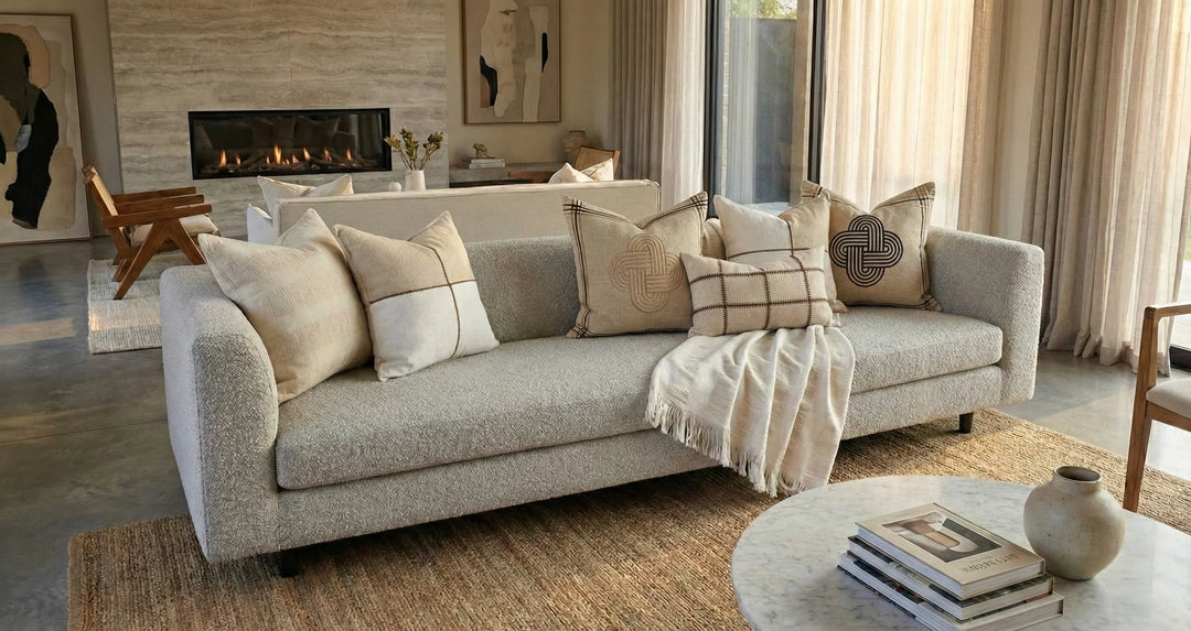 Sadie Linen Cushion Cover | Brown Bold Stitch | 40x60cm (Insert Sold Separately)