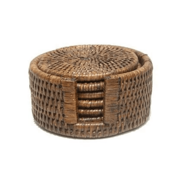 Round Rattan Coasters | Set of 6 | Antique Brown - Suzie Anderson Home
