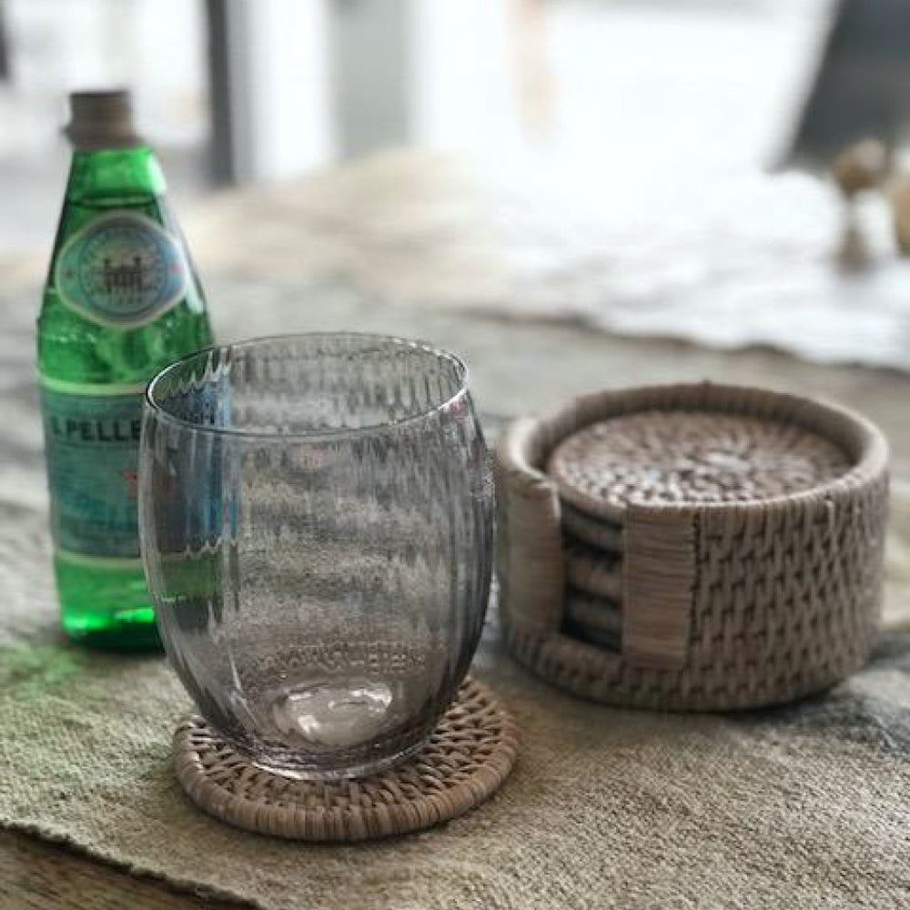 Round Rattan Coasters | Set of 6 | White Wash - Suzie Anderson Home