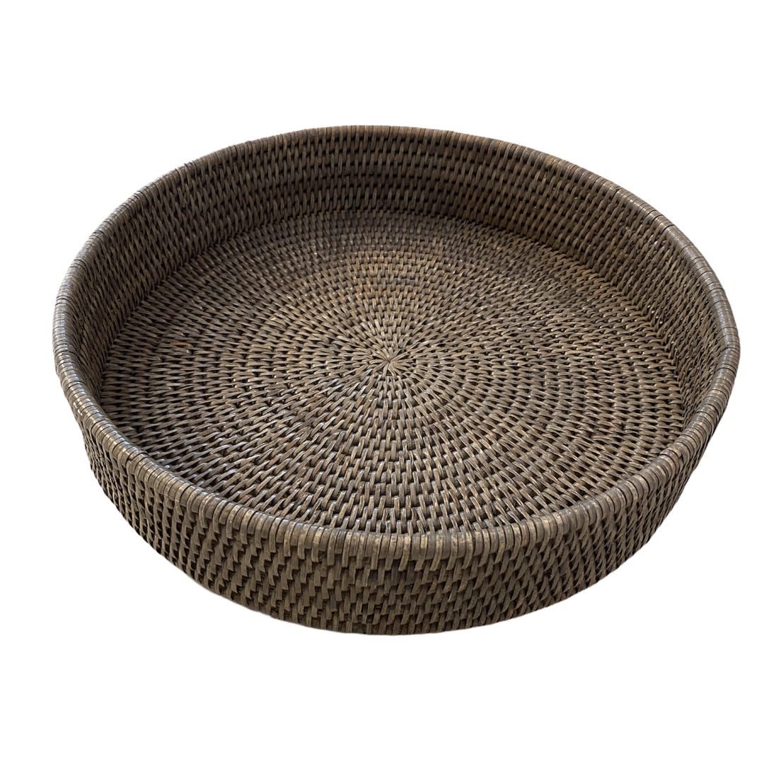 Round Rattan Tray | Old Grey | Extra LARGE SIZES-Suzie Anderson Home