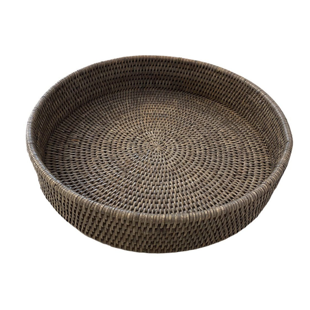 Round Rattan Tray | Old Grey | Extra LARGE SIZES-Suzie Anderson Home