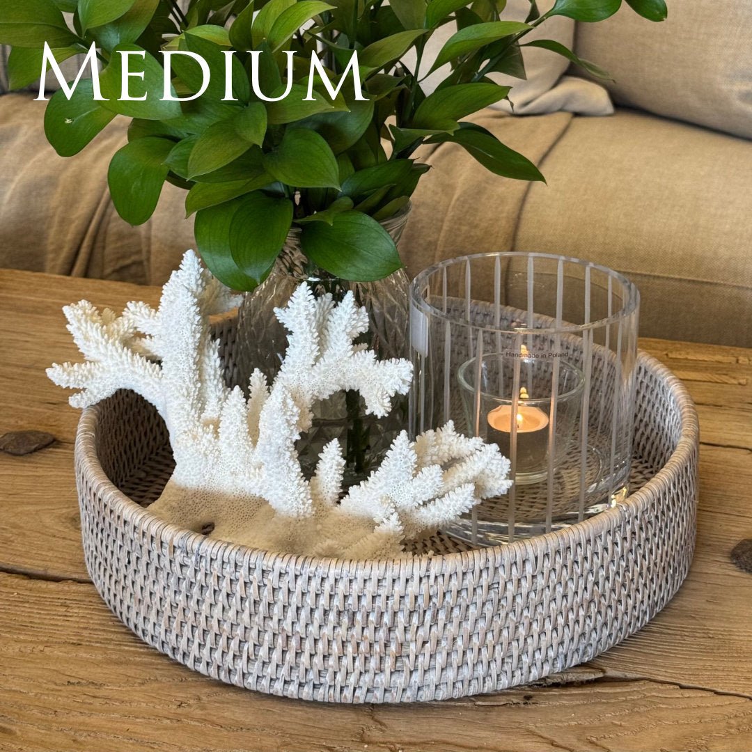 Round Rattan Tray | White Wash - Suzie Anderson Home