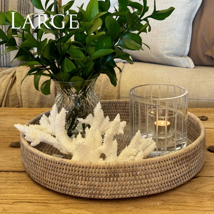Round Rattan Tray | White Wash - Suzie Anderson Home