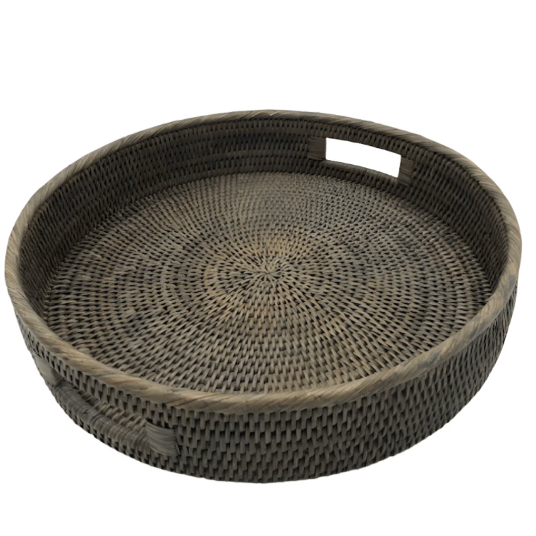 Round Rattan Tray with Handles | Old Grey - Suzie Anderson Home