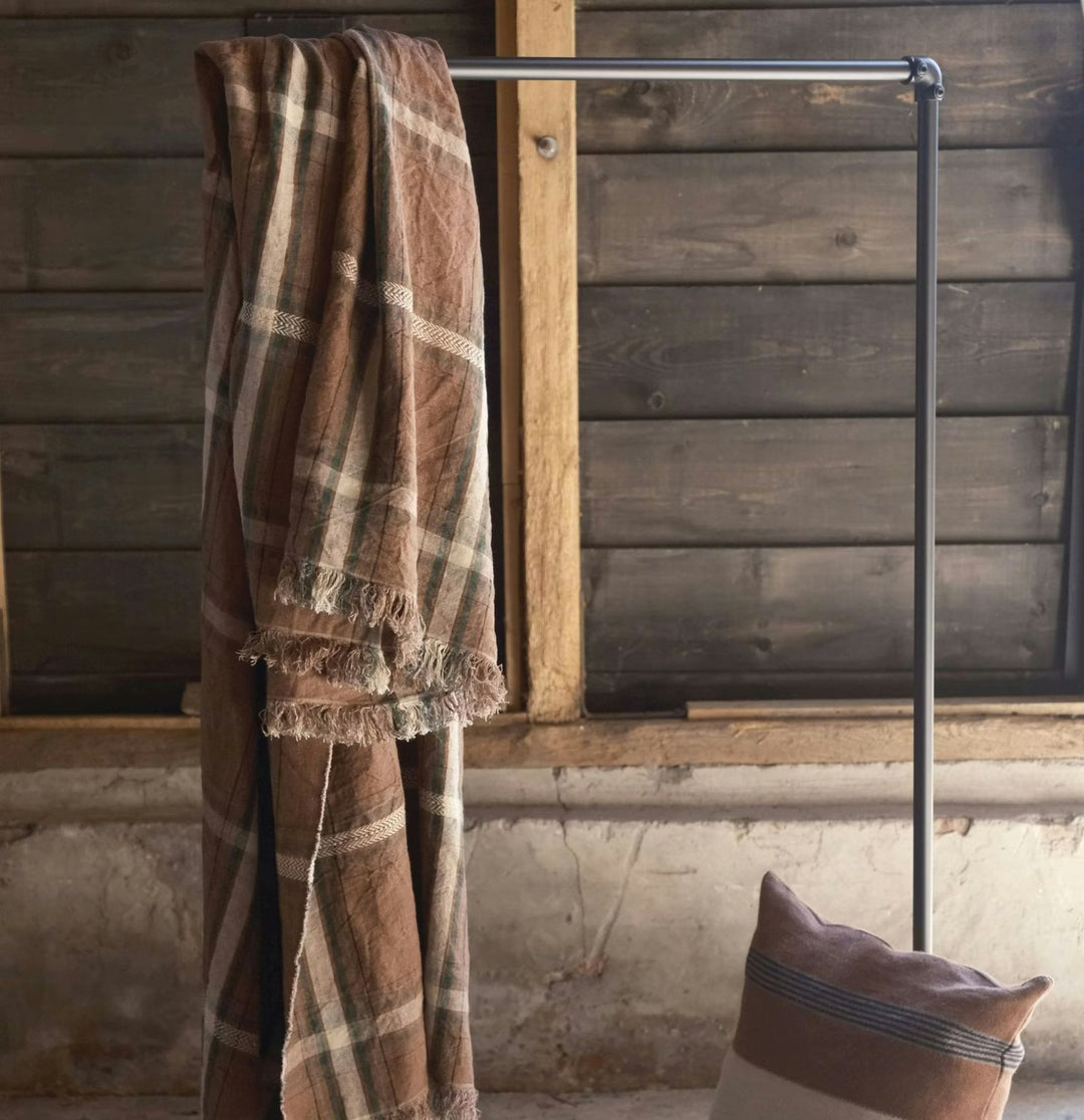 Rowan Check Linen Multi-Purpose Throw / Scarf / Curtain / Tablecloth | 140 × 180 cm