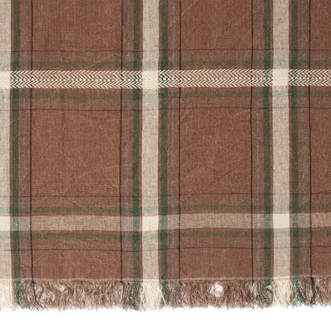 Rowan Check Linen Multi-Purpose Throw / Scarf / Curtain / Tablecloth | 140 × 180 cm