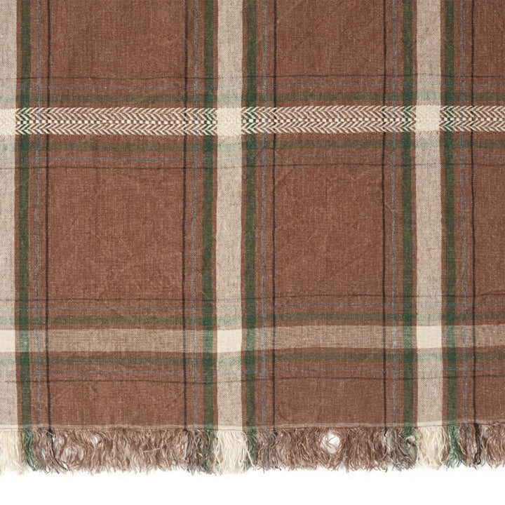 Rowan Check Linen Multi-Purpose Throw / Scarf / Curtain / Tablecloth | 140 × 180 cm