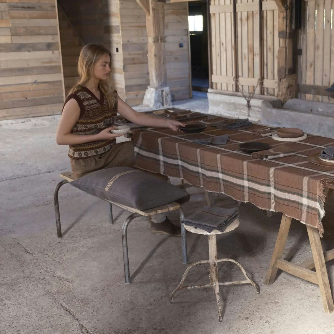 Rowan Check Linen Multi-Purpose Throw / Scarf / Curtain / Tablecloth | 140 × 180 cm