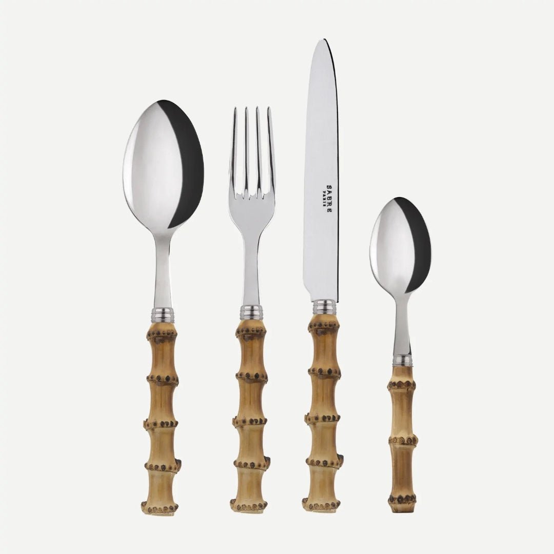Sabre | Panda | Light Bamboo | 4pc Dinner Fork, Dinner Knife, Soup Spoon, Teaspoon - Suzie Anderson Home