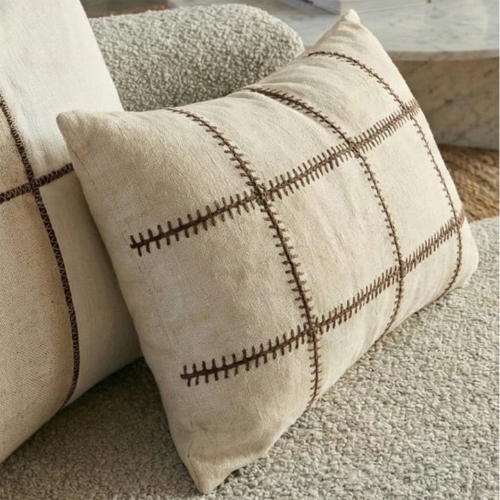 Sadie Linen Cushion Cover | Brown Bold Stitch | 40x60cm (Insert Sold Separately)