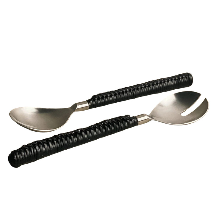 Black Wicker with Plait Salad Servers | 2 piece