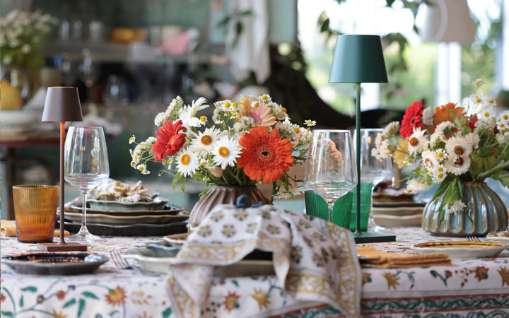 Samode Ochre Blue/Green Cotton Tablecloth | 150 x 350cm - Suzie Anderson Home