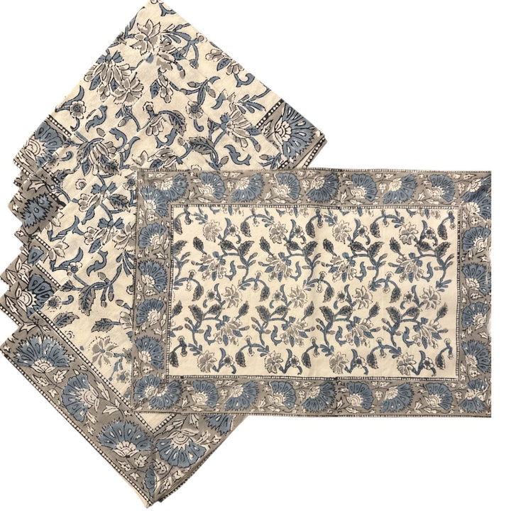 Jaipur Cotton Placemat & Napkin Set (6) | Blue/Grey