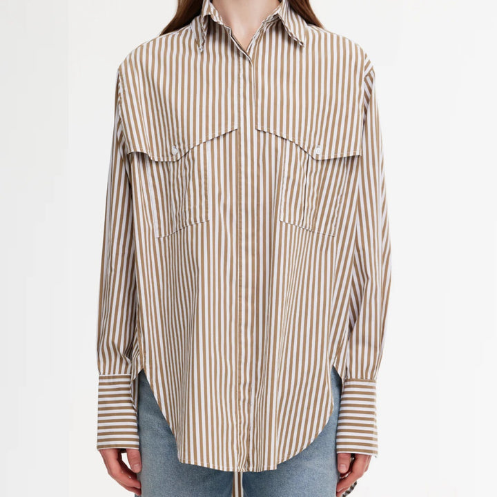 Kinney | Riley Shirt | Stone/Ivory Stripe