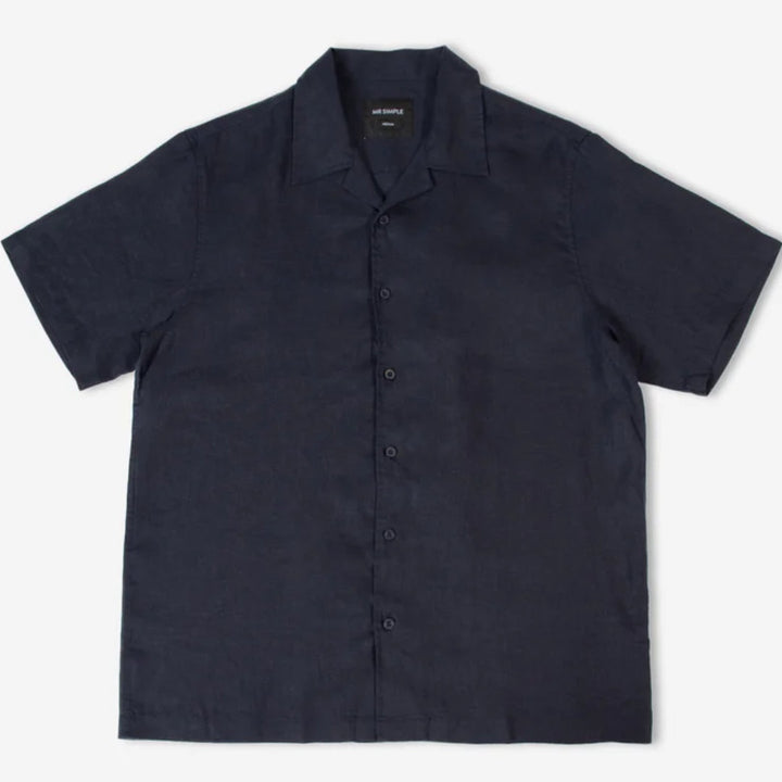 Simple | Cuban Linen Short Sleeve Shirt | Navy