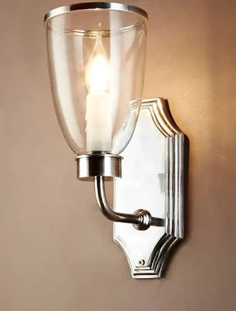 Westbrook Wall light with Glass Shade | Shiny Nickel | H 33cm W 13cm