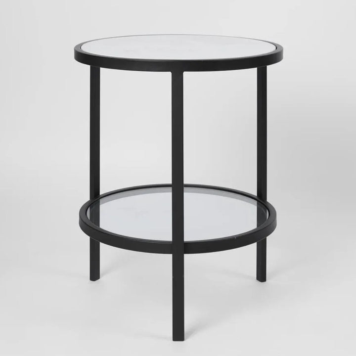 Pallisade Side Table | Black/Marble/Glass