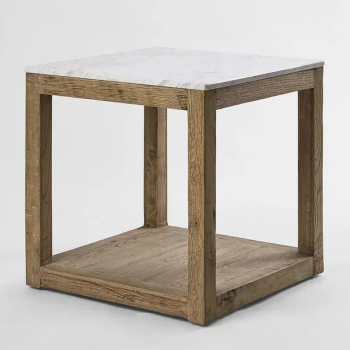 Colorado Marble Top Side Table | Natural Oak Base | W50 x H50cm