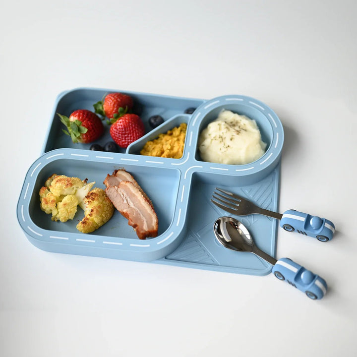 Silicon Racetrack Childrens Dinnerset | Powder Blue - Suzie Anderson Home