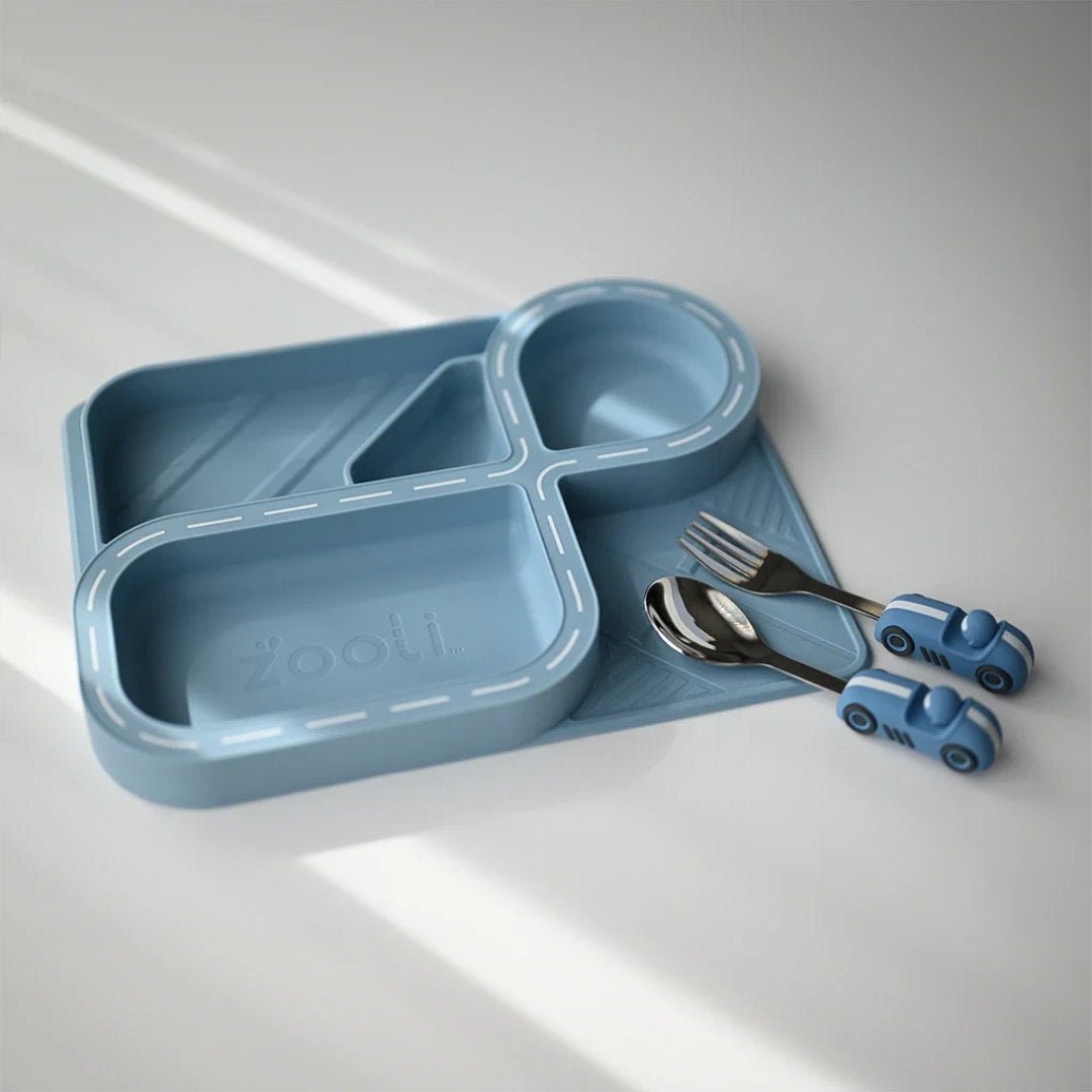 Silicon Racetrack Childrens Dinnerset | Powder Blue - Suzie Anderson Home