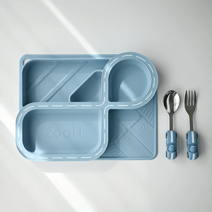 Silicon Racetrack Childrens Dinnerset | Powder Blue - Suzie Anderson Home