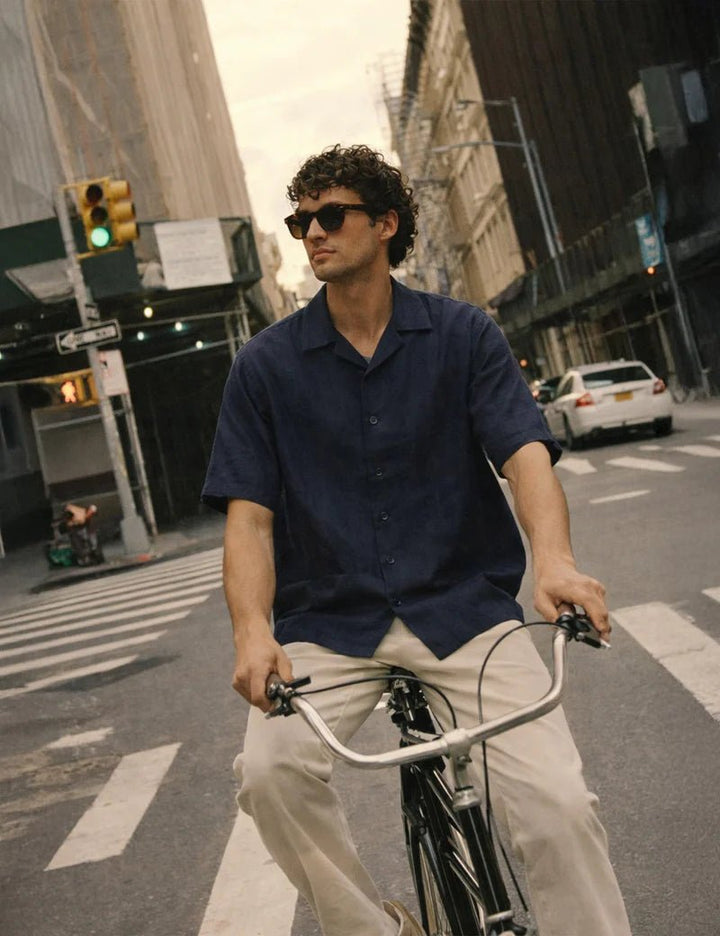 Simple | Cuban Linen Short Sleeve Shirt | Navy - Suzie Anderson Home