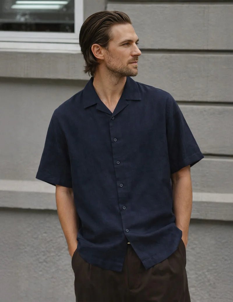 Simple | Cuban Linen Short Sleeve Shirt | Navy - Suzie Anderson Home