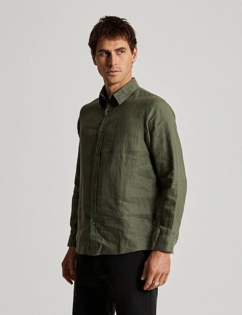 Simple | Men’s Linen long sleeve shirt | Fatigue - Suzie Anderson Home