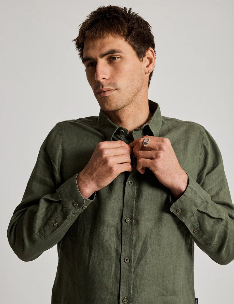 Simple | Men’s Linen long sleeve shirt | Fatigue - Suzie Anderson Home