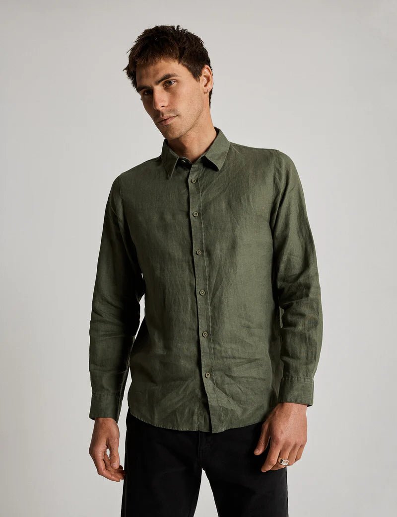 Simple | Men’s Linen long sleeve shirt | Fatigue - Suzie Anderson Home