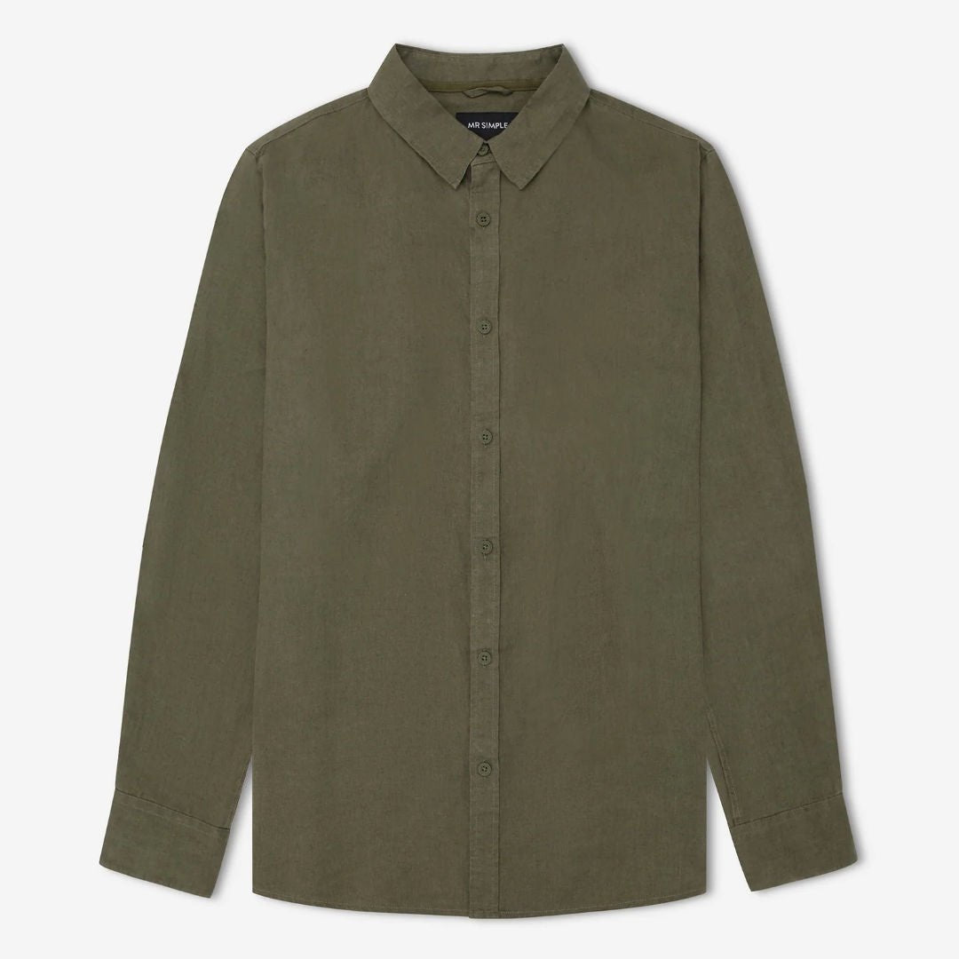 Simple | Men’s Linen long sleeve shirt | Fatigue - Suzie Anderson Home