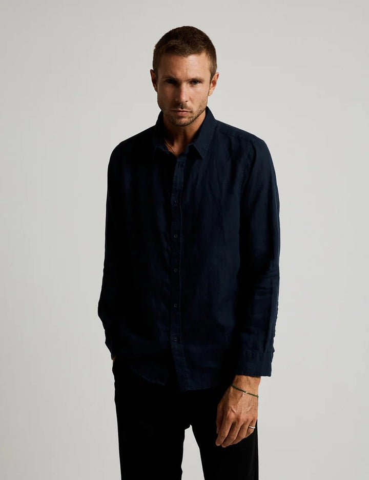 Simple | Men’s Linen long sleeve shirt | Navy - Suzie Anderson Home