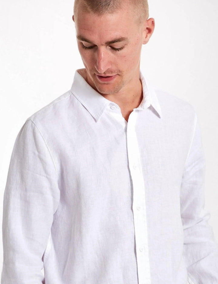 Simple | Men’s Linen long sleeve shirt | White - Suzie Anderson Home
