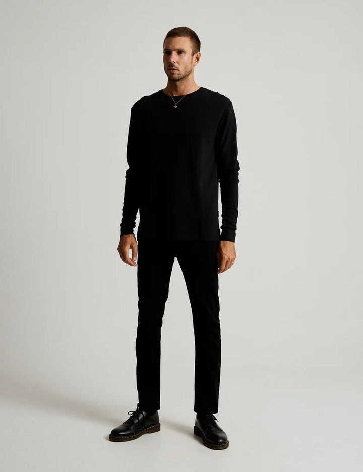 Simple | Men’s Smith Long Sleeve Waffle | Black - Suzie Anderson Home