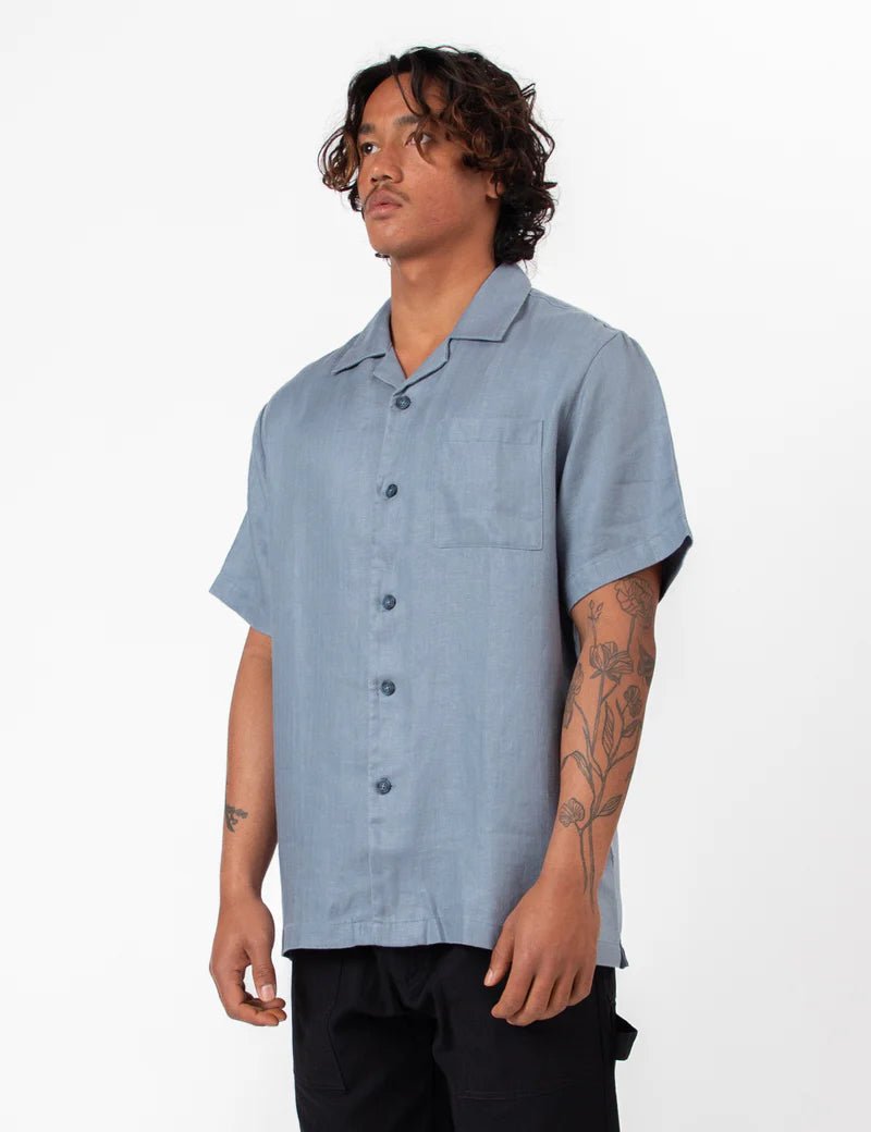 Simple | Shore Cuban Short Sleeve Shirt | Slate Blue - Suzie Anderson Home