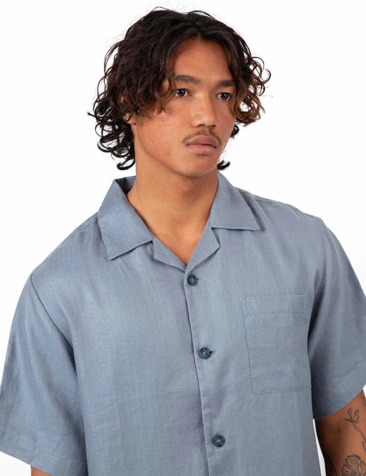 Simple | Shore Cuban Short Sleeve Shirt | Slate Blue - Suzie Anderson Home