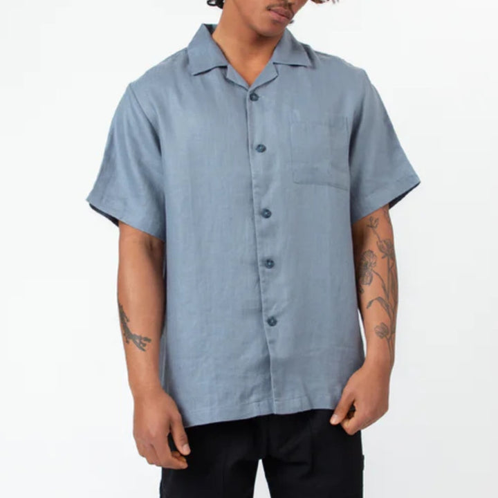Simple | Shore Cuban Short Sleeve Shirt | Slate Blue