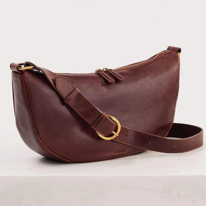Juju | Crescent Leather Sling Handbag | Maple