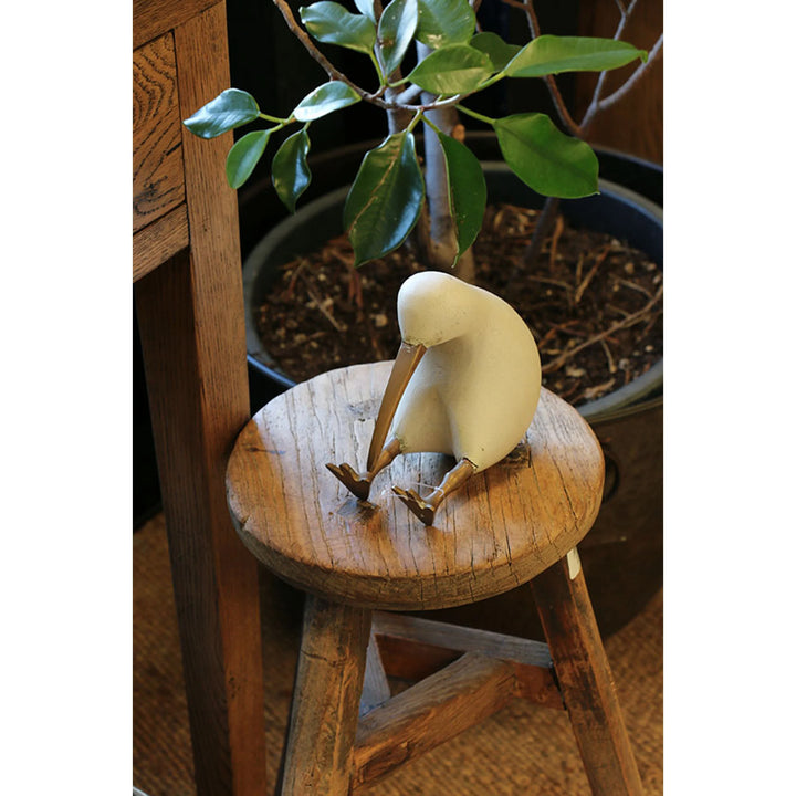 Wooden Kiwi | Whitewash with Brass Legs