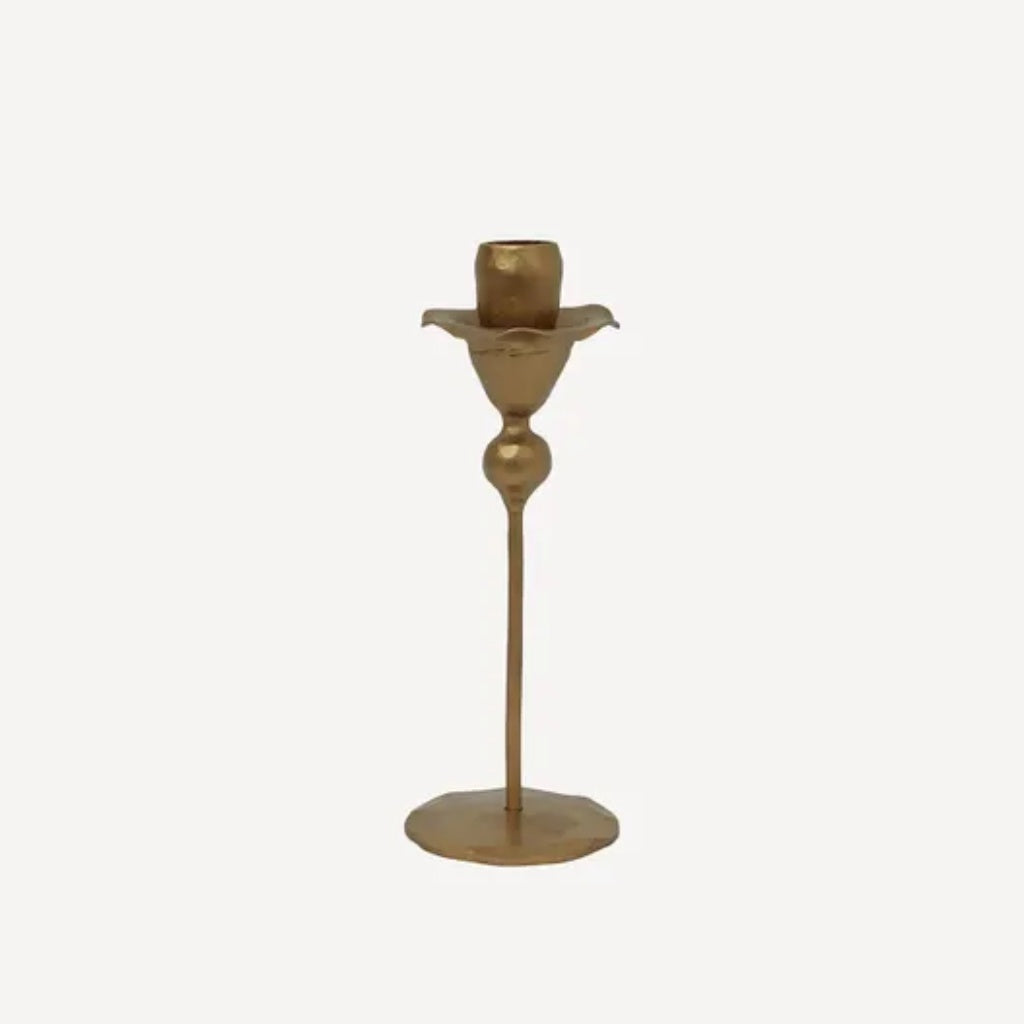 Gold Forged Iron Flower Candlestick | Small H22cm